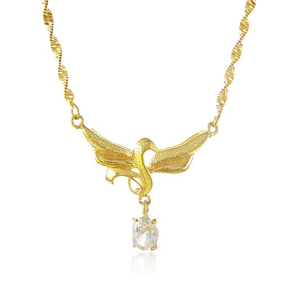 

24k gold water wave chains swan pendant necklaces for women men yellow gold necklaces wedding jewelry, Silver