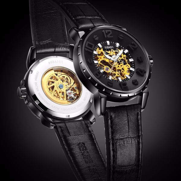 

oubaoer automatic mechanical watch men brand luxuryleather luminous business sport watches relogio masculino mens watches, Slivery;brown