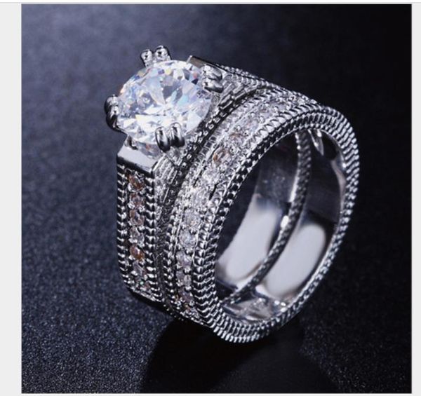 

european and american luxury ladies' engagement rings, zircon micro plated platinum rings, Silver