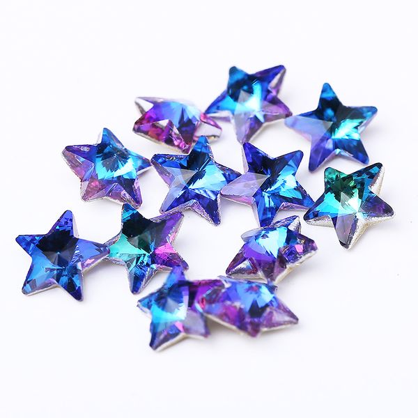 

50pcs k9 blue purple crystal ab glitter nail art rhinestones 3d star heart e diamond jewelry japan charm decorations, Silver;gold