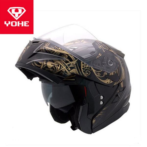 

2018 autumn winter new yohe double lens motorcycle helmets yh953 flip up face motorbike helmet made of abs and pc lens visor