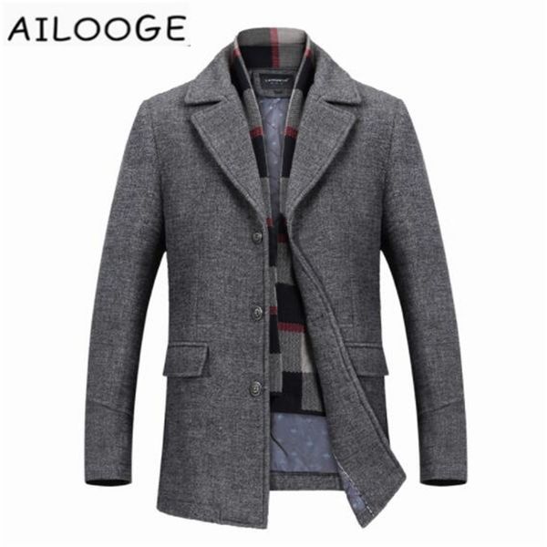 

autumn and winter men's jacket business casual warm men wool coat slim windbreaker long section overcoat, Black
