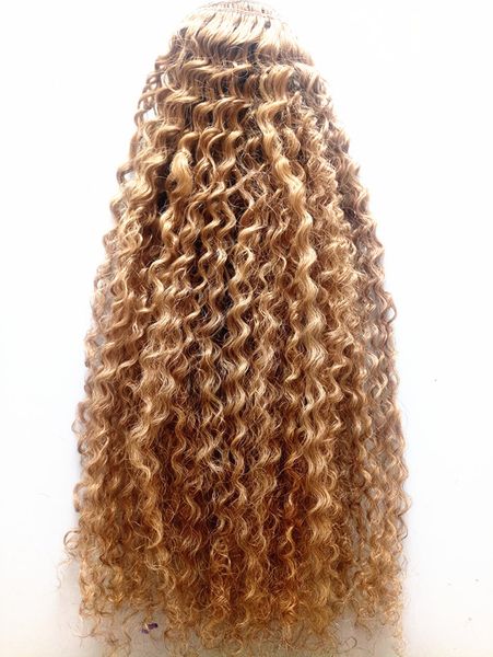 

brazilian human virgin curly hair weft natural curl weaves unprocessed blonde 270# double drawn clip in extensions, Black;brown