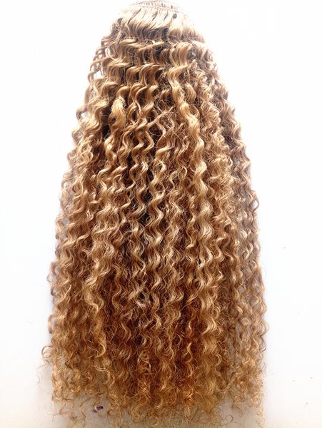 Brazilian Human Virgin Curly Curly Weat Natural Curl Weaves Não Transformados Blonde 270 # Duplo Clipe Duplo em Extensões