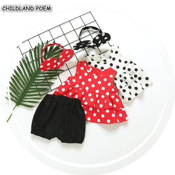 

summer baby girls clothes set dot dress + shorts + headband 3 pcs infant baby clothing set for girls princess clothes, White