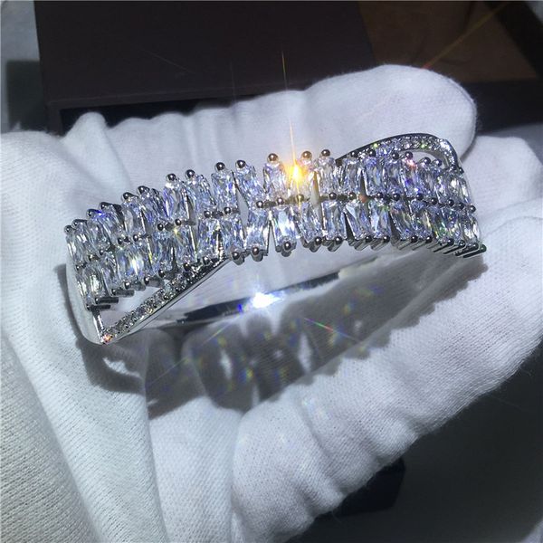

vecalon fashion female cross bracelet 5a zircon cz white gold filled wedding bangle cuff for women bridal mother jewelry, Golden;silver