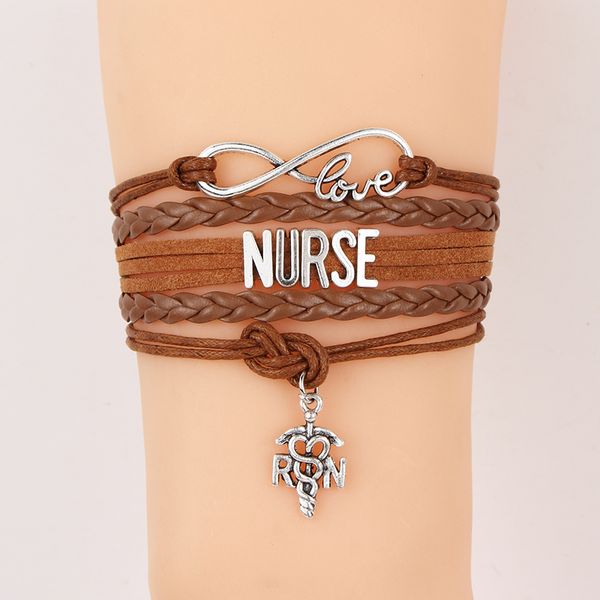 

ncrhgl infinity love nurse bracelets bangles r&n charm braided pu leather bracelet jewelry for woman man 2018 new drop shipping, Black