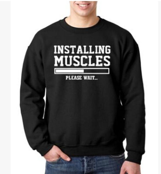 

men's hoodies & sweatshirts mens funny casual pullover installing muscles printed solid color sweatshirt winter autumn high street male, Black