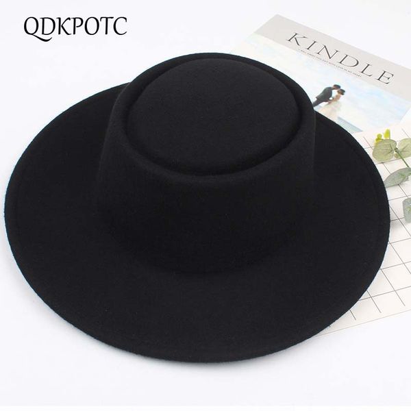 

qdkpotc sell 2018 fashion new women wool fedoras black england female elegant retro big brim 100%wool hat, Blue;gray