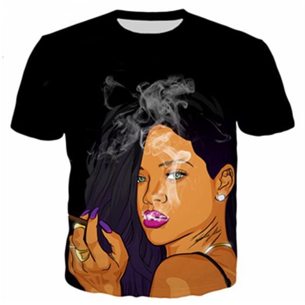 

fashion star singer rihanna t-shirt funny 3d printed women/men short sleeve t-shirt casual k270, White;black