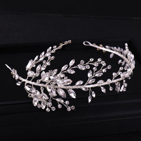 

handmade luxury leaf clear crystal headband bride hairband rhinestone wedding prom headdress for women bridal hair accessories, Golden;white