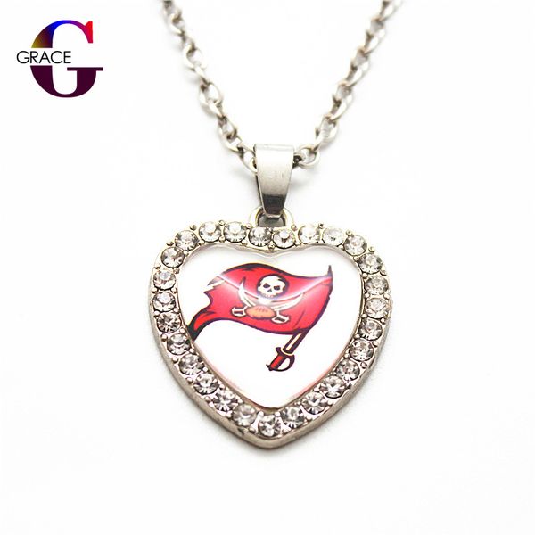 

6 шт. / лот горячие продажи футбольные команды спортивные прелести мода сердце кристалл ожерелье кулон с 50 см цепи для diy ювелирных издели, Silver