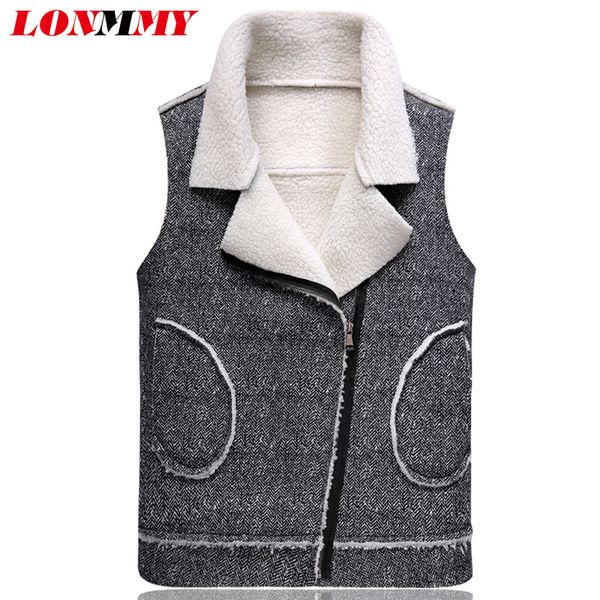 

lonmmy m-3xl wool vest fur collar men coats slim lapel plus velvet thicker liner casual vest outerwear mens coats 2018 winter, Black;white