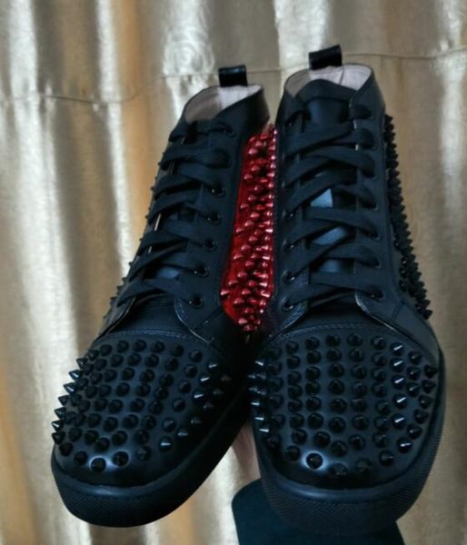 

mbsn998x size 36-47 men women maroon black with spikes hi lace up red bottom fashion sneakers, brand comfortable casual shoes