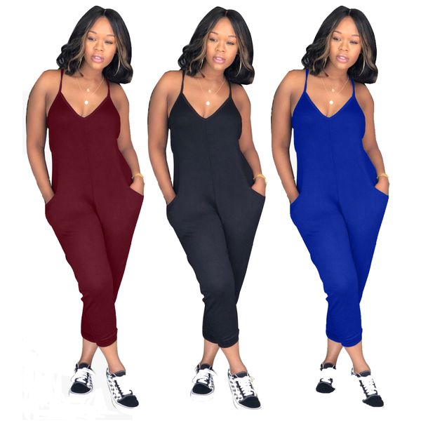 

women spaghetti strap jumpsuits rompers new summer v neck plus size playsuit streched summer casual overalls, Black;white