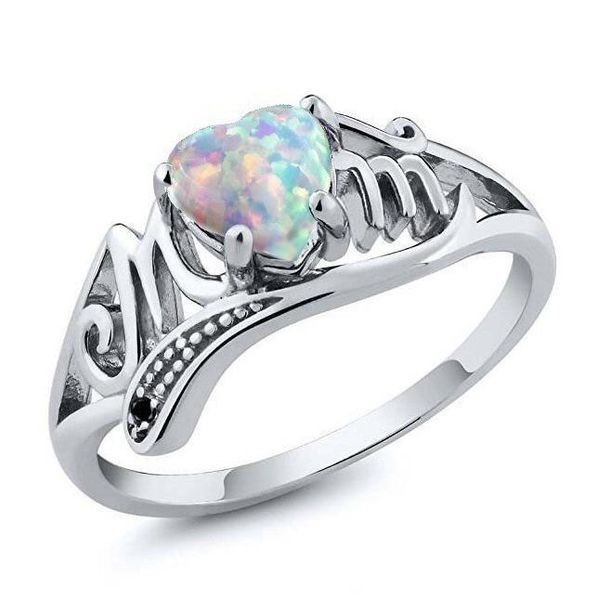 

new heart-shaped big gemstone opal ring love mom rings fashion mother's day and mother's birthday gift, Golden;silver