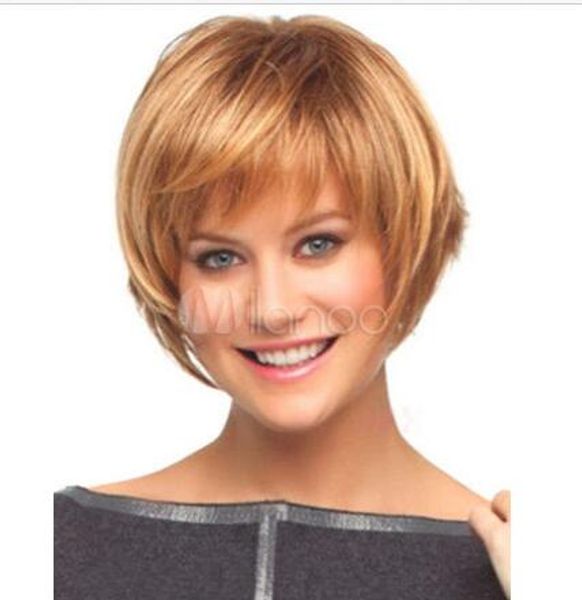 

fashion light brown bobs heat-resistant fiber woman's short wig, Black;brown