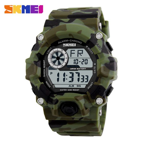 

skmei military sports watches men alarm 50m waterproof watch led back light shock digital wristwatches relogio masculino 1019, Slivery;brown