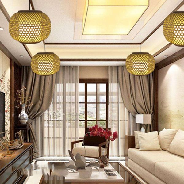 Handmade Bamboo Weaving Round Pendant Lamps E27 Pendant Light