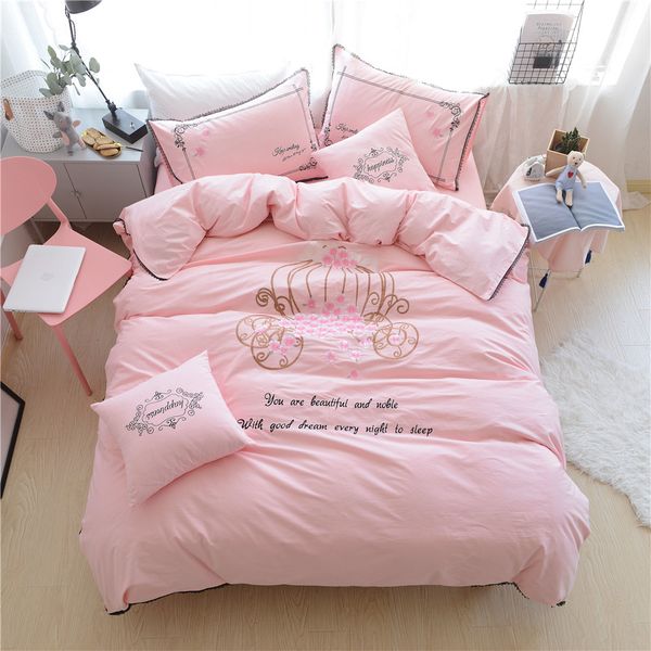 Papa Mima Pink Crown Embroided Bedding Sets Double Queen King Size