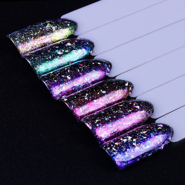 

svkdr 6 color chameleon aurora laser nail powder mixed color sequins glitter nail powder diy laser uv gel polish art, Silver;gold
