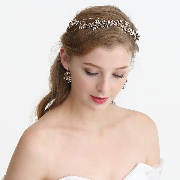 Antique Gold Wedding Floral Tiara Bridal Headband Hair Accessories