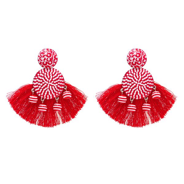 

idealway new fashion 6 colors trendy bohemian round shape tassels metal acrylic earrings summer jewelry gift, Silver
