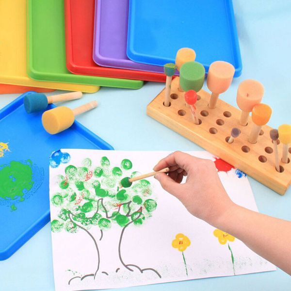 4 Pcs Children Graffiti Brush Plastic Handle Nylon Bristles Kids Painting Supply