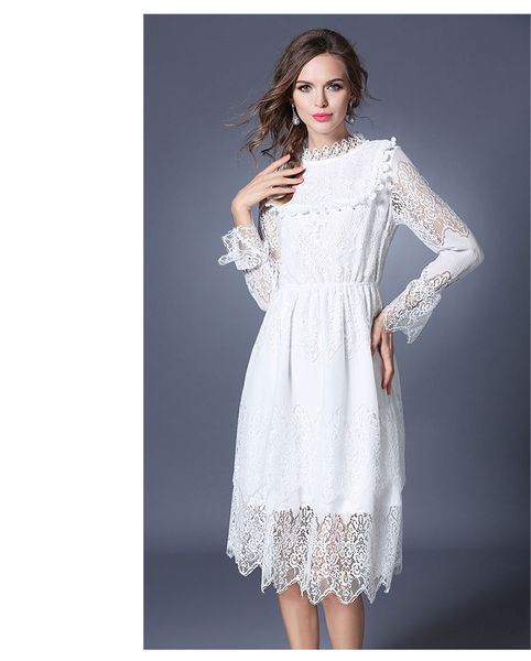 Acheter Printemps Automne Femmes Robe En Dentelle Blanche A