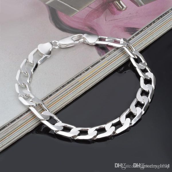 

new 925 sterling silver chain bracelet 8mm x21cm cool street style fashion jewelry christmas gifts low price ing, Golden;silver