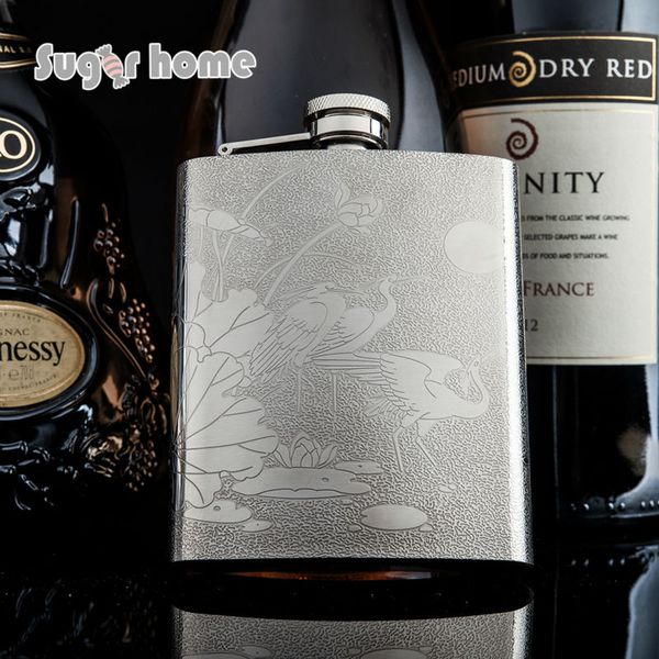 

mealivos chinese style red-crowned cranes 7 oz stainless steel hip flask alcohol liquor whiskey bottle gifts wine pot drinkware