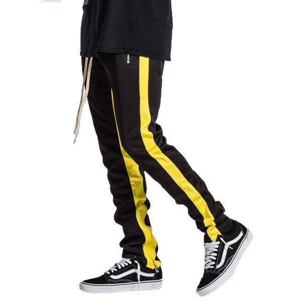 

skinny sweatpants men slim fit jogger pants zipper side stripe fashion sweatsuit streetwear elastic casual mens pants, Black