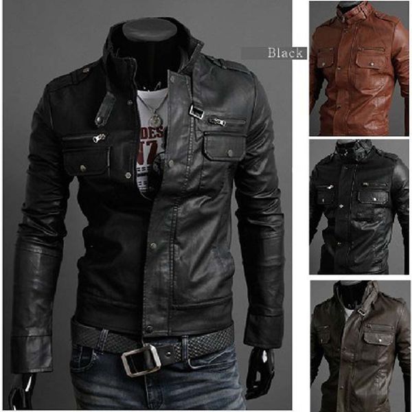 

autumn new explosion leather jacket men's men's collar collar motorcycle leather jacket slim wild zipper shirt, Black;brown