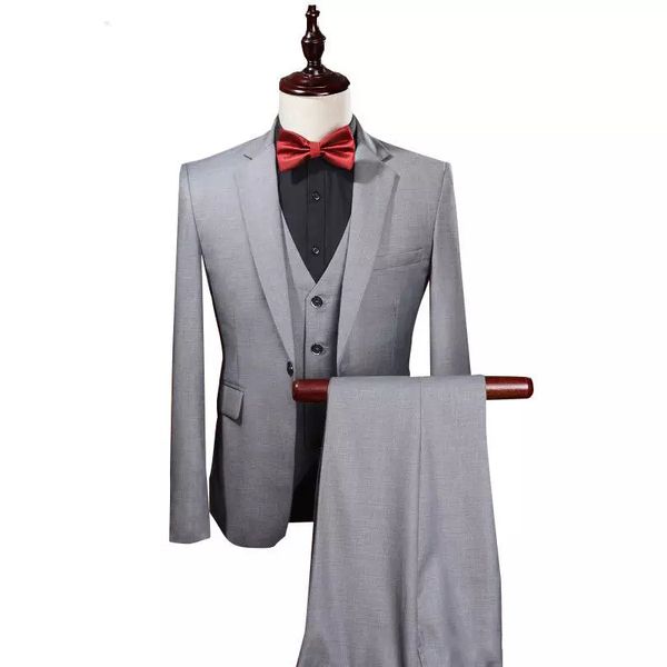 

gray slim fit men suits wedding groom tuxedos bridegroom suits man prom wear 3 pieces (jacket+pants+vest) blazer, Black;gray
