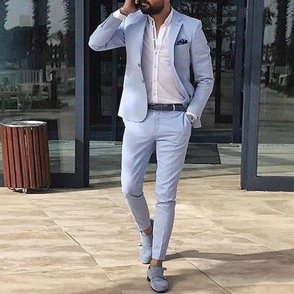 

summer blue men suits wedding gentlemen bridegroom suit slim fit groom tuxedos men's classic suit men blazers prom party 2 pieces, Black;gray