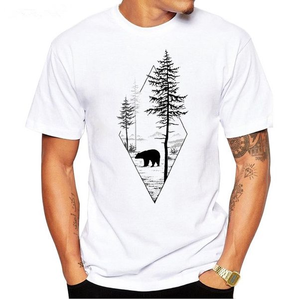 

2017 forest bear men t-shirt short sleeve casual t shirt hipster black bear printed tee o-neck summer, White;black