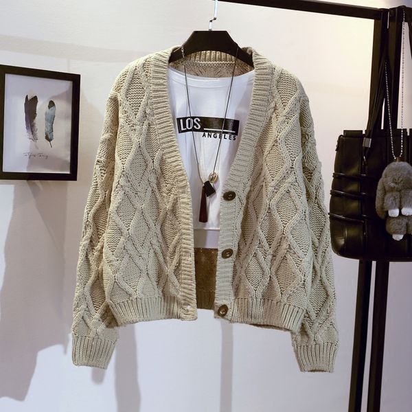 

2018 new autumn women's pure color short knitted cardigan coat female all-match loose sweater casual knitwear jackets, White;black