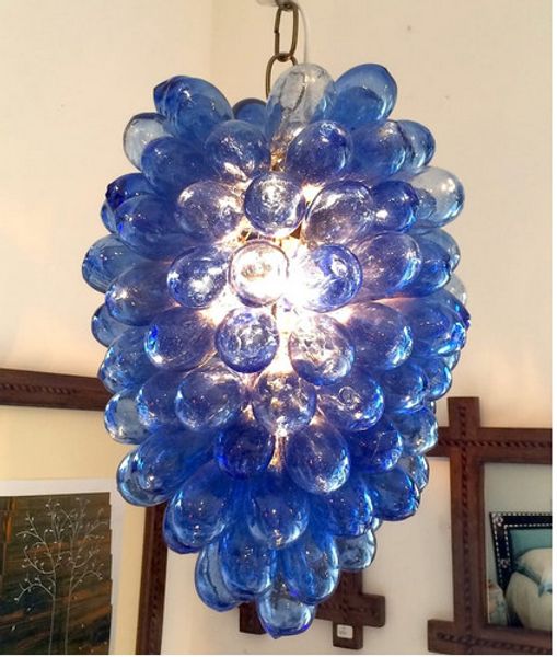 

dark blue bubble blown glass chandelier style art glass led light bulbs delicate colors glass moroccan ceiling lamp