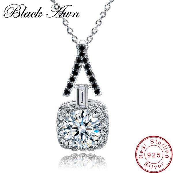 

black awn] 4.2g 925 sterling silver fine jewelry trendy black spinel necklaces for women pendants p150