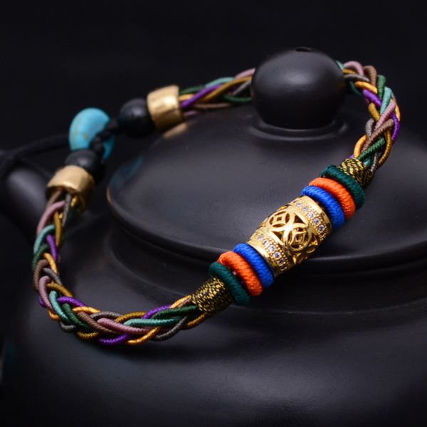 

lko metal switch luck bead eight strands of rope for man and women bracelet national style thai hand rope ing, Black