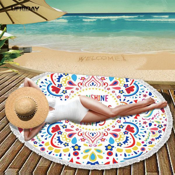 

ufriday large round beach towel lady variety yoga scarf sunscreen shawl summer with tassel happy style cotton beach towel toalha