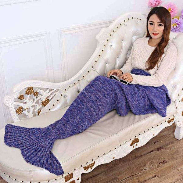 

wholesale- 7 colors yarn knitted mermaid tail blanket super soft sleeping bed handmade crochet anti-pilling portable blanket