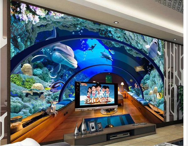 Carta da parati murale personalizzata di qualsiasi dimensione Ocean Pavilion Underwater World 3D Murale Solid Wall Art Mural per soggiorno Grande dipinto Home Decor