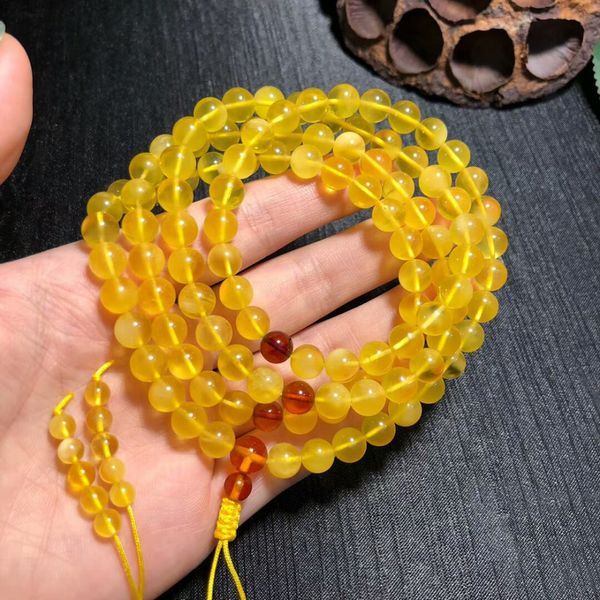 

100% natural yellow amber gemstone 108 prayer 7.5mm round beads precious stone woman bracelet necklace certificate, Golden;silver