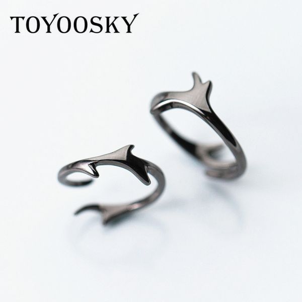 

whole saletoyoosky 925 sterling silver adjustable couple ring black deer antlers totem shape for women men fashion jewelry, Golden;silver