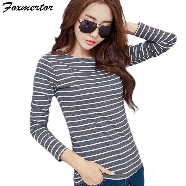 

foxmertor 2018 cotton t-shirt striped classic bottom t-shirts for women colorful t shirt woman plus size female tee 3xl e94, White