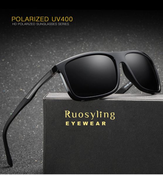 

ruosyling polarized sunglasses women men square uv 400 sun glasses vintage tr 90 goggle sunglasses men bussiness lentes italia, White;black