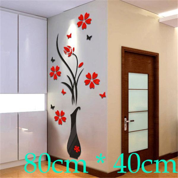 

80cm*40cm diy home decor vase simle flower tree posters decoration crystal arcylic 3d wall stickers decal home decor for