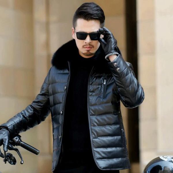 

men's autumn winter korean new fashion trend boutique slim personality of the fox fur collared leisure jacket down jacket /m-3xl, Black