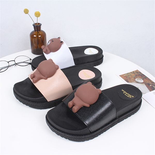 

mini helisha cute bear pattern women thick sole shoes pvc air blowing pcu slippers, Black
